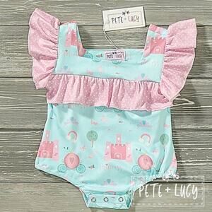 PETE + LUCY Princess Carriage Ruffle Romper Infant Baby 3-6 months